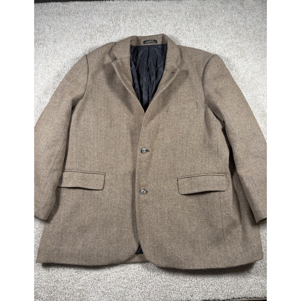 L.L. Bean Men's 52R Brown Herringbone Tweed Wool Blazer Insulated Primaloft